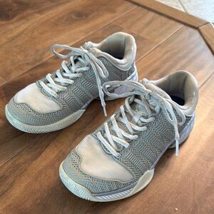 K-Swiss White with Grey Tennis Shoes with Breathable Mesh and Cushioned Midsole